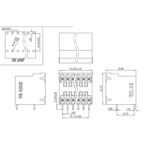 Borche de borne PCB à double couche de 3,81 mm